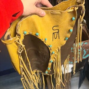 Handcrafted Western Fringe Leather Shoulder Bag - Yellow & Brown